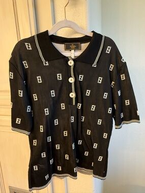 Fendi Black Polo Top with White FF Motif